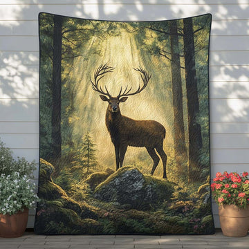 Forest Antlers Quilted Blanket Bedroom Xmas Decor Christmas Gifts For Deer Hunters - Marykun