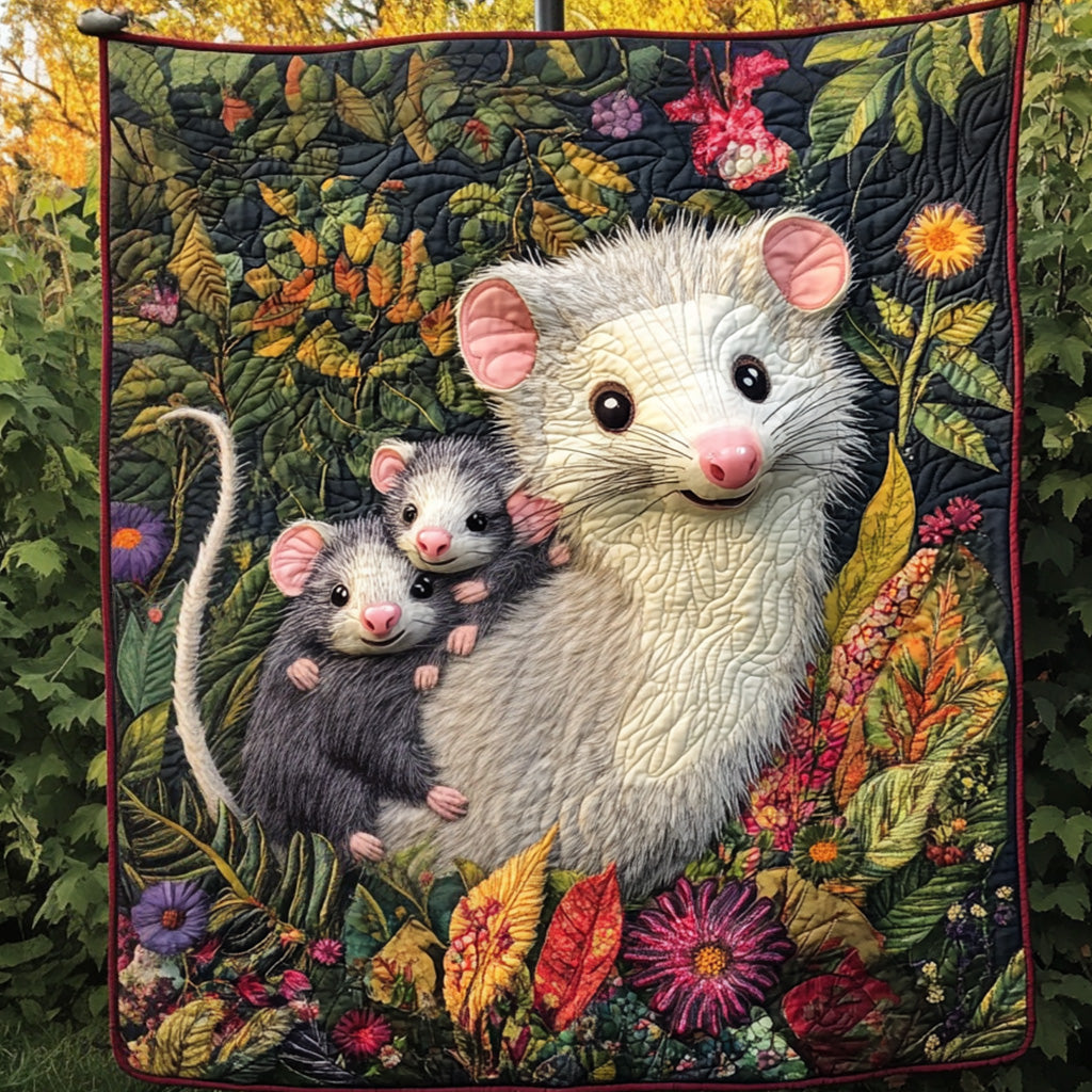Forest Family Quilted Blanket Holiday Throw Blanket Opossum Gifts For Her - Marykun