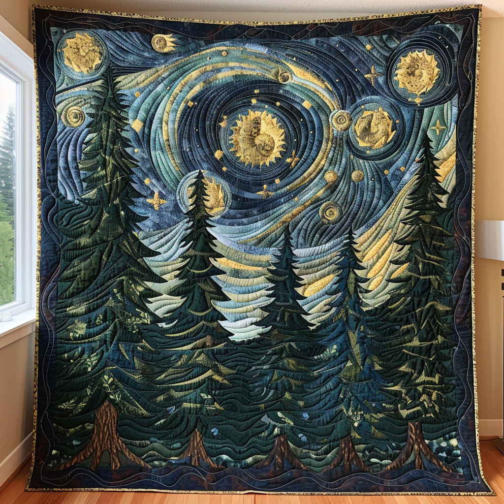 Forest Glow Quilted Blanket Cozy Home Bedding Gift Ideas For Nature Lovers - Marykun
