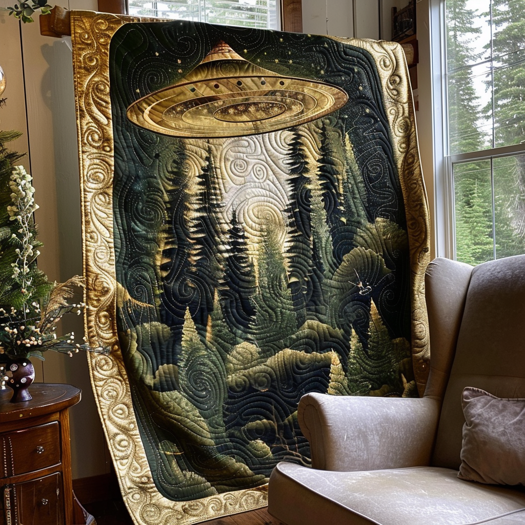 Forest UFO Encounter Quilted Blanket Sofa Couch Throw Blanket Cool Gifts For Nature Lovers - Marykun