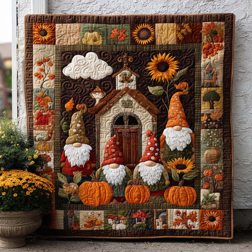 Forest Whispers Quilted Blanket Autumn Throw Blanket Gnome Presents - Marykun