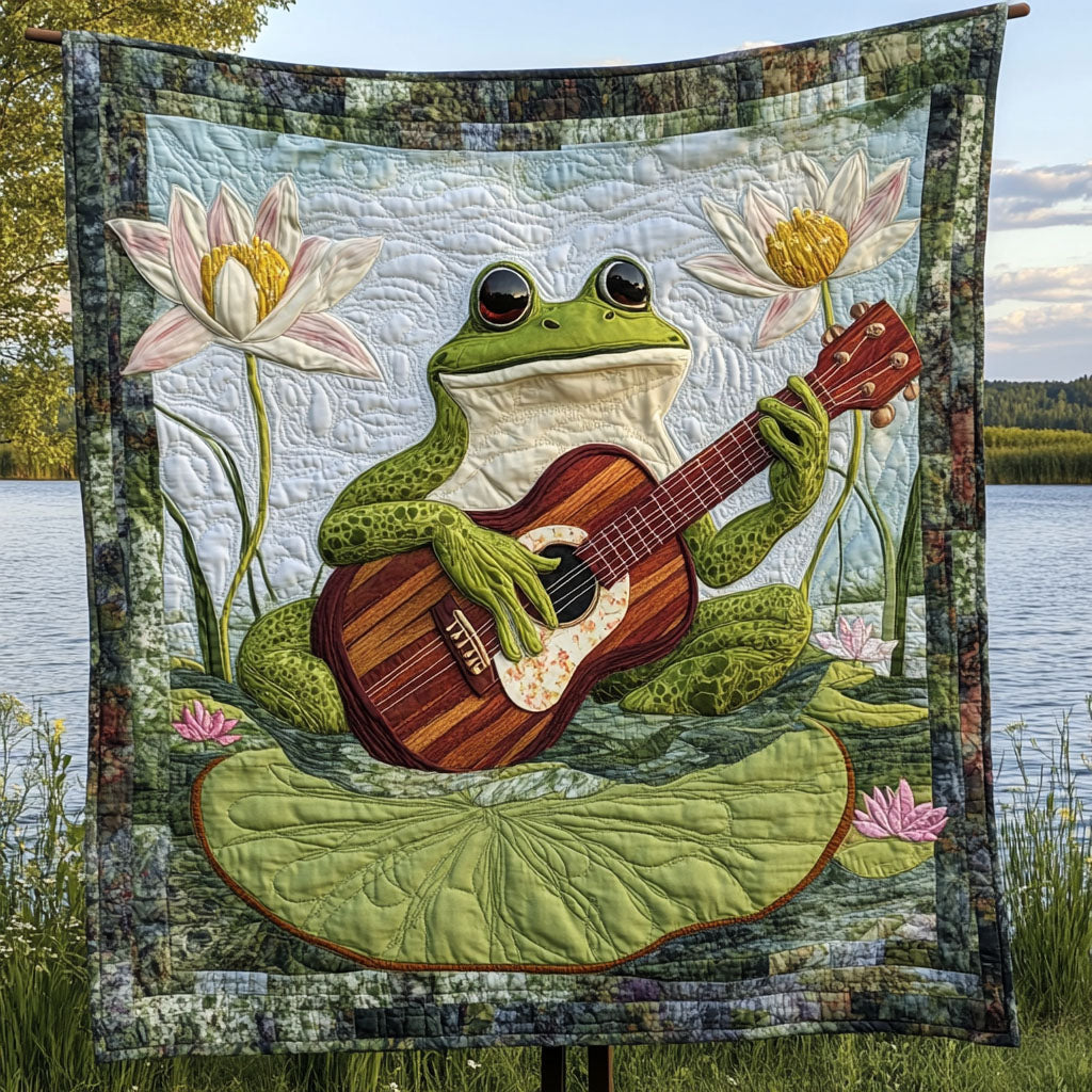 Frogs Jammin Quilted Blanket Bedroom Decor Christmas Funny Frog Gifts - Marykun