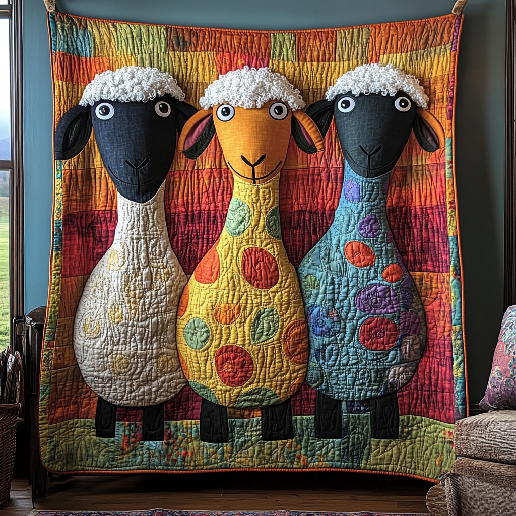 Funny Sheeps Quilted Blanket Holiday Throw Blanket Sheep Themed Presents - Marykun