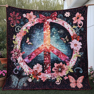 Galactic Peace Quilted Blanket Cute Throw Blanket Hippie Gifts Ideas For Her - Marykun