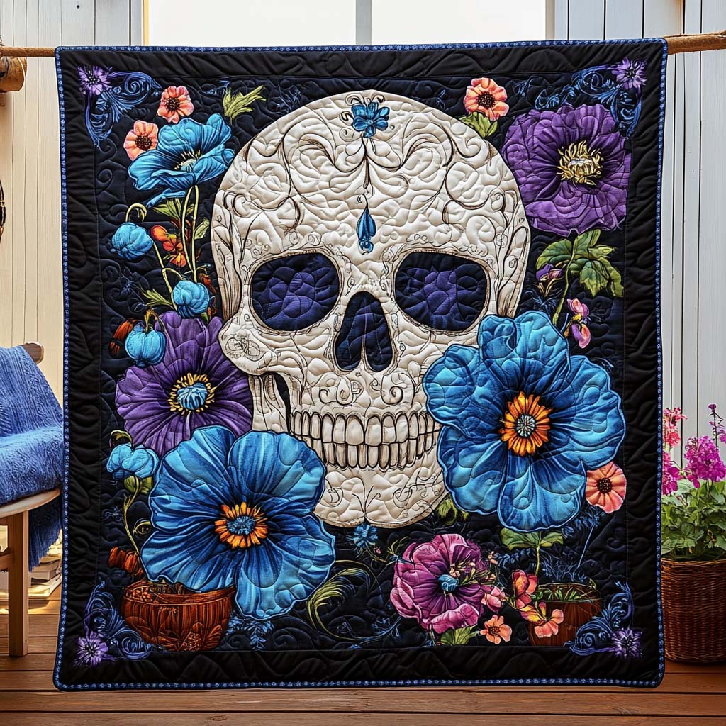 Garden Skull Bloom Quilted Blanket Holiday Throw Blanket Christian Christmas Gift Ideas - Marykun