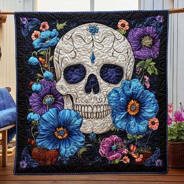 Garden Skull Bloom Quilted Blanket Holiday Throw Blanket Christian Christmas Gift Ideas - Marykun