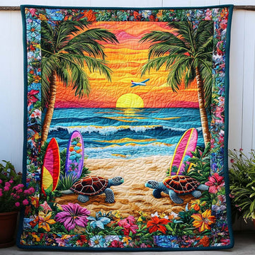 Gentle Turtle Waves Quilted Blanket Bedroom Xmas Decor Cute Turtle Lover Gift Ideas - Marykun