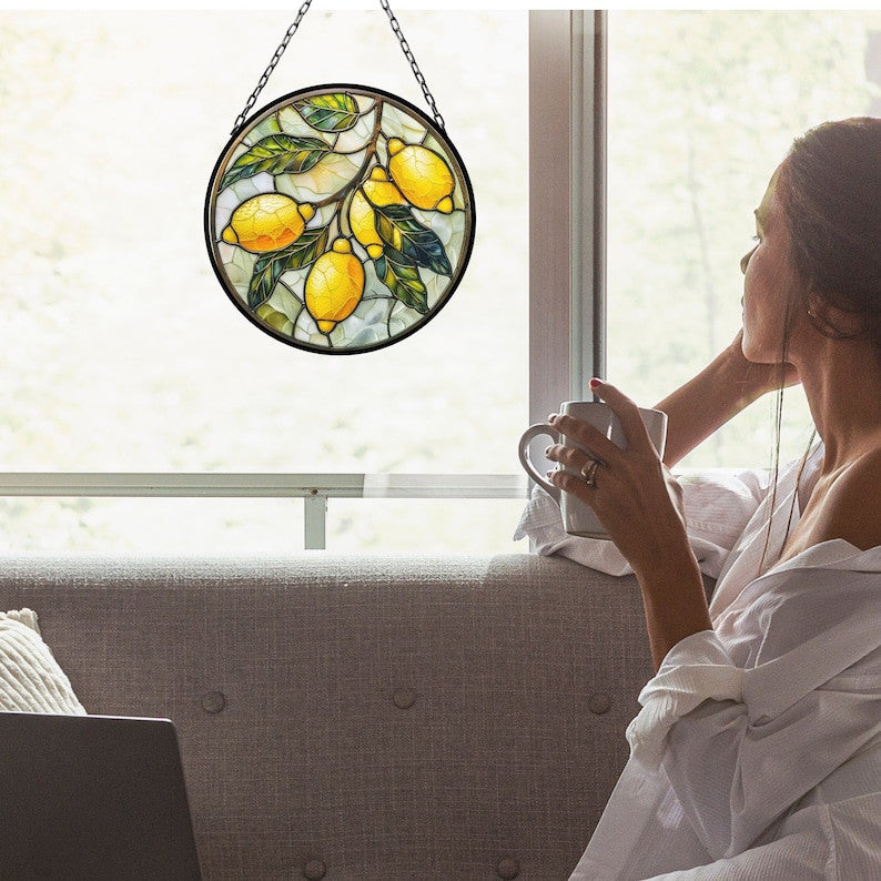 Lemons on the Branch Suncatcher for Window Decor Gift for Mothers Day Birthday Gift for Her Mom Mother Grandmother Daughter Son