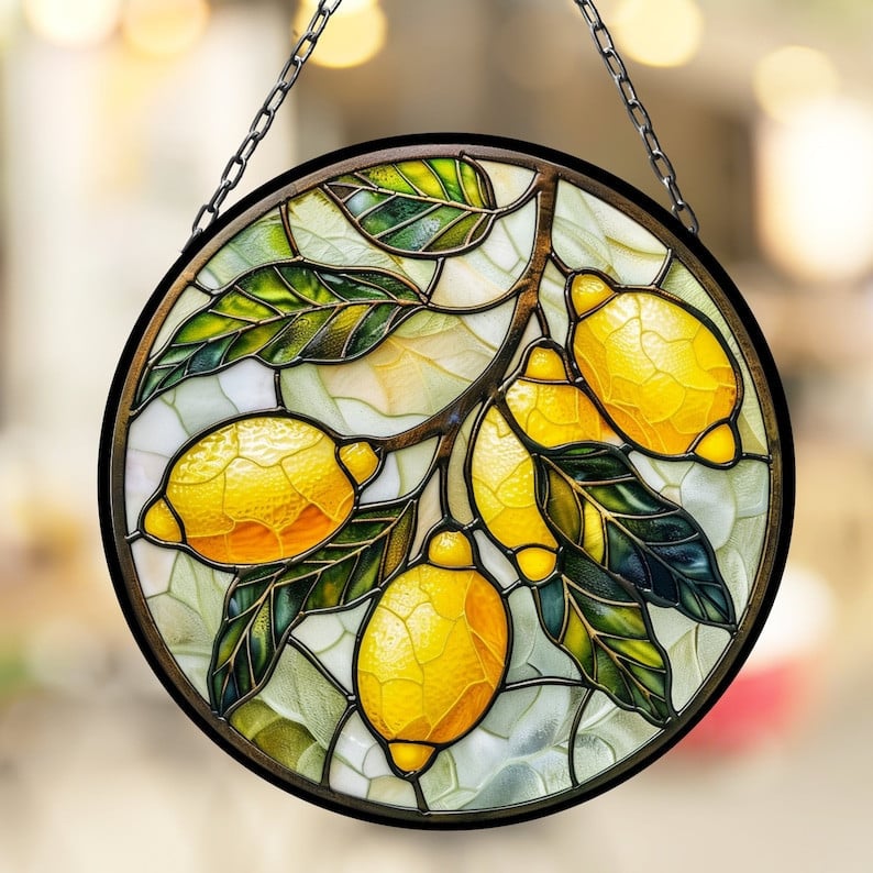 Lemons on the Branch Suncatcher for Window Decor Gift for Mothers Day Birthday Gift for Her Mom Mother Grandmother Daughter Son