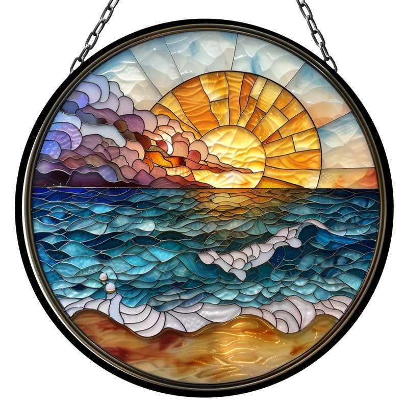 Gentle Waves on the Beach Suncatcher for Window Decor Gift for Mothers Day Birthday Gift for Her Mom Mother Grandmother Daughter Son