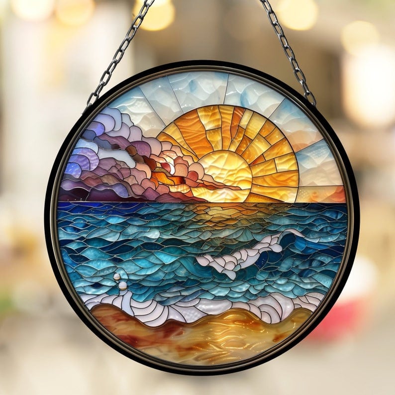 Gentle Waves on the Beach Suncatcher for Window Decor Gift for Mothers Day Birthday Gift for Her Mom Mother Grandmother Daughter Son