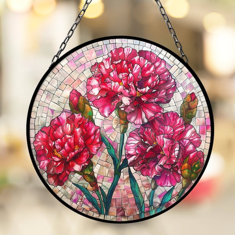 Carnation January Lovely Birth Month Suncatcher for Mothers Day Birthday Gift for Her Mom Wife Mother Grandmother