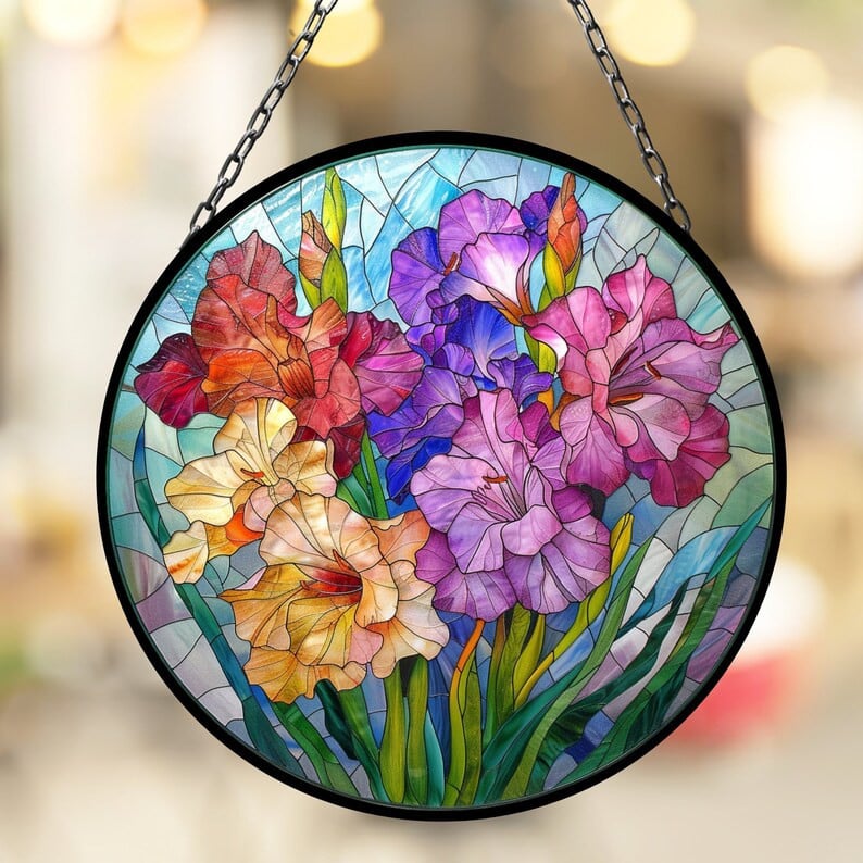 Gladiolus August Beautiful Birth Month Suncatcher for Mothers Day Birthday Gift for Her Mom Wife Mother Grandmother