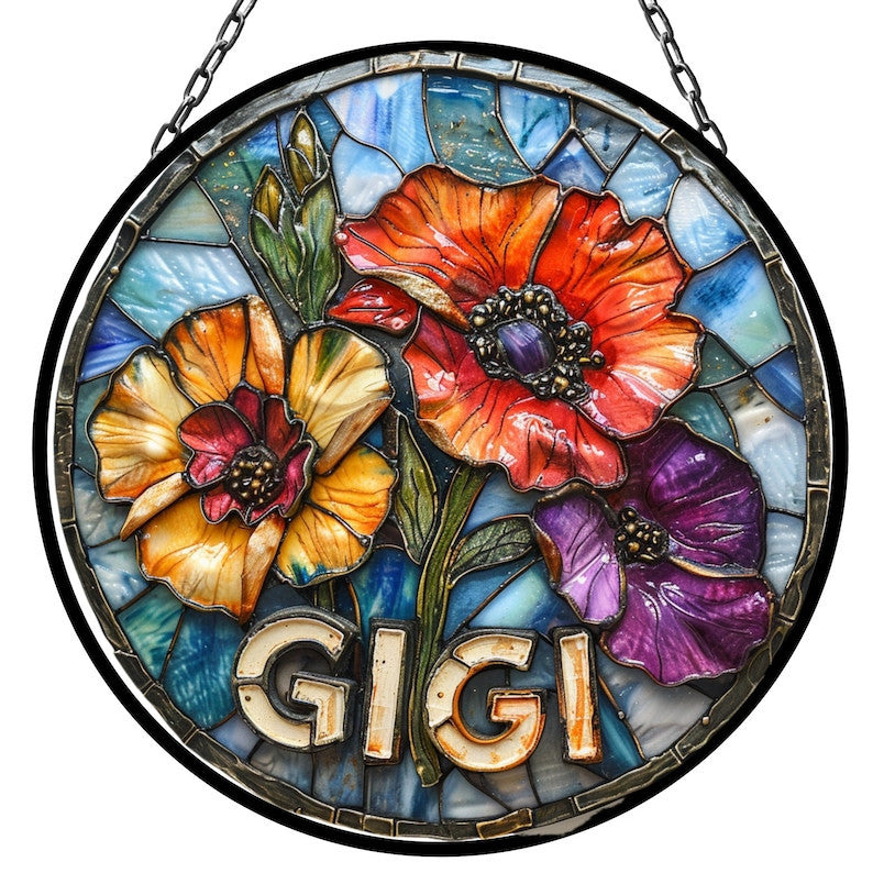 Gigi and Flowers Suncatcher for Window Decor Gift for Mothers Day Birthday Gift for Her Mom Mother Grandmother Daughter Friend Gift