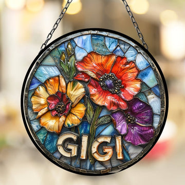 Gigi and Flowers Suncatcher for Window Decor Gift for Mothers Day Birthday Gift for Her Mom Mother Grandmother Daughter Friend Gift