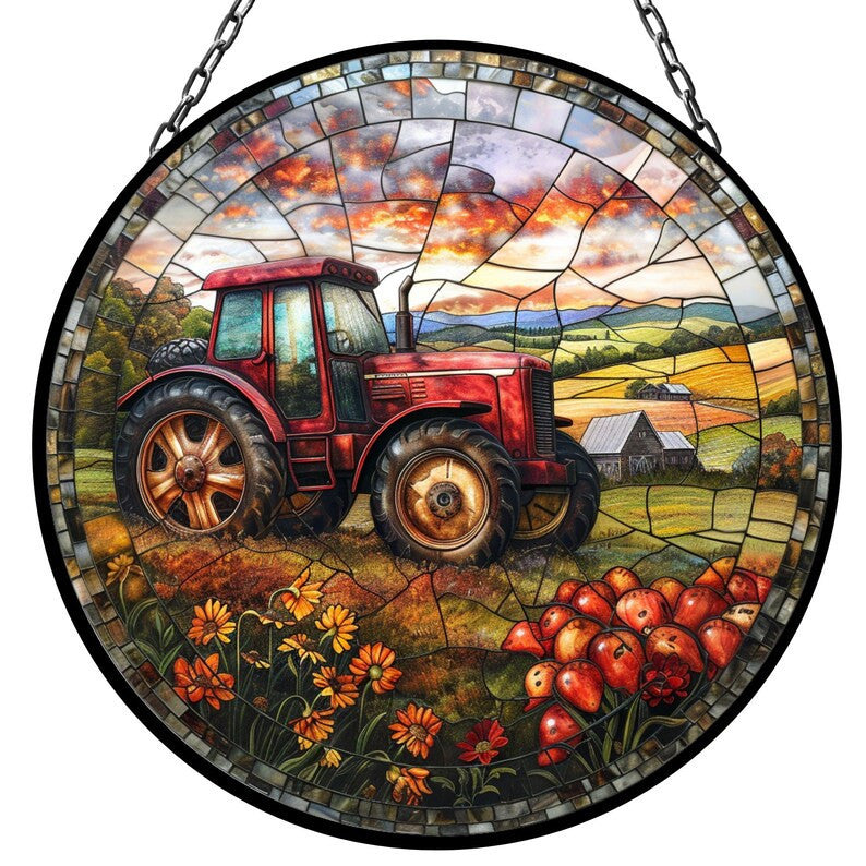 Tractor and Farm Suncatcher for Window Decor Gift for Mothers Day Birthday Gift for Her Mom Mother Grandmother Daughter Son
