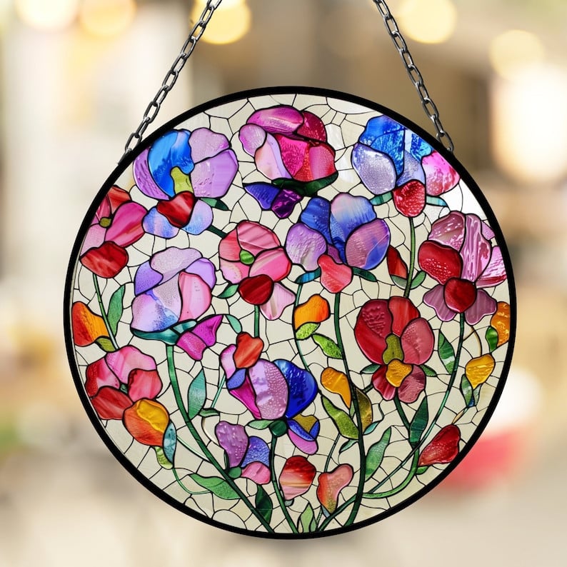 Sweet Pea April Vibrant Birth Month Suncatcher for Mothers Day Birthday Gift for Her Mom Wife Mother Grandmother