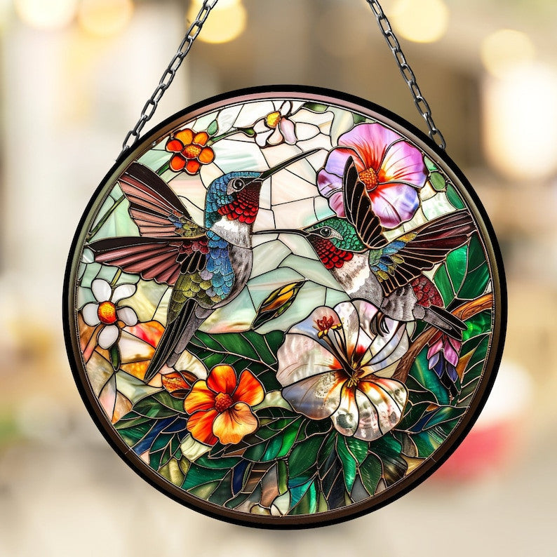 Humming Bird Flowers Suncatcher for Window Decor Gift for Mothers Day Birthday Gift for Her Mom Mother Grandmother Daughter Son