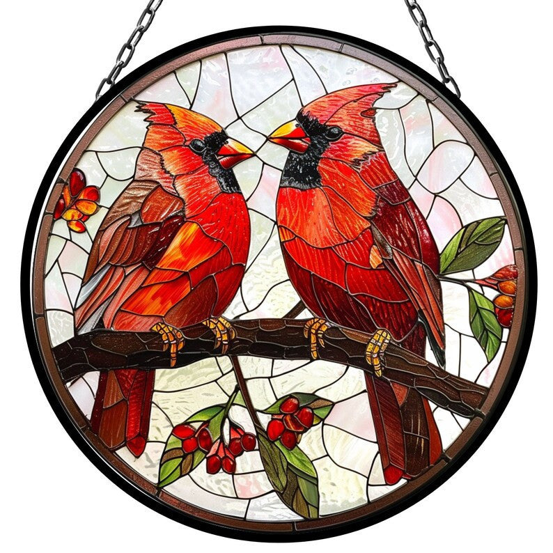 Cardinal Lovebirds Suncatcher for Window Decor Gift for Mothers Day Birthday Gift for Her Mom Mother Grandmother Daughter Son