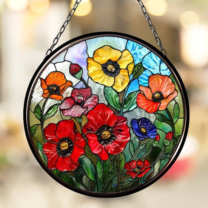 Poppy August Beautiful Birth Month Suncatcher for Mothers Day Birthday Gift for Her Mom Wife Mother Grandmother