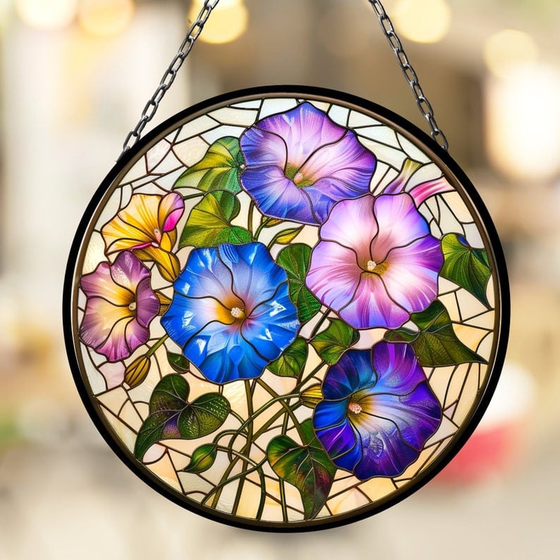 Morning Glory September Vibrant Birth Month Suncatcher for Mothers Day Birthday Gift for Her Mom Wife Mother Grandmother