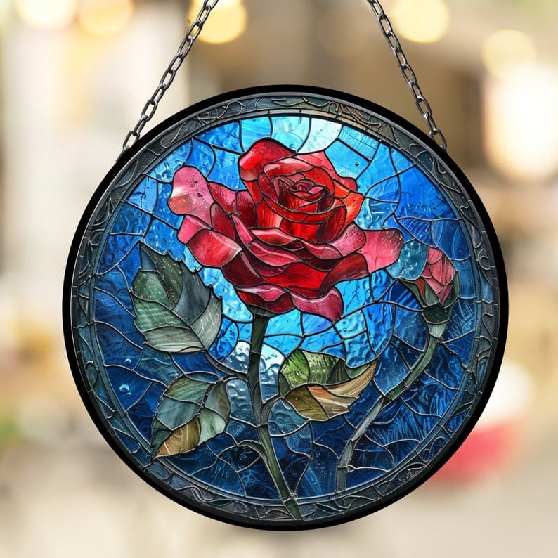 Beauty and the Beast Rose Suncatcher for Window Decor Gift for Mothers Day Birthday Gift for Her Mom Mother Grandmother Daughter Son
