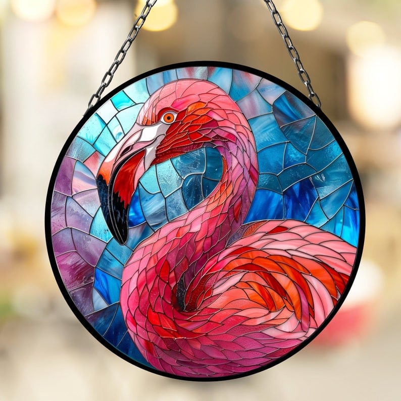 Pink Flamingo Suncatcher for Window Decor Gift for Mothers Day Birthday Gift for Her Mom Mother Grandmother Daughter Son