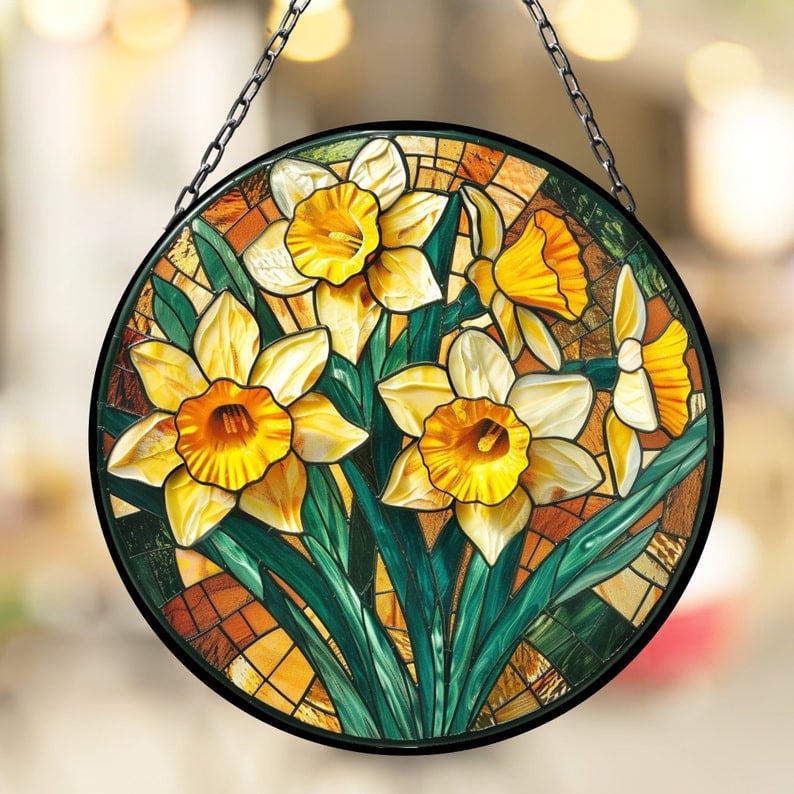 Daffodil March Artful Birth Month Suncatcher for Mothers Day Birthday Gift for Her Mom Wife Mother Grandmother