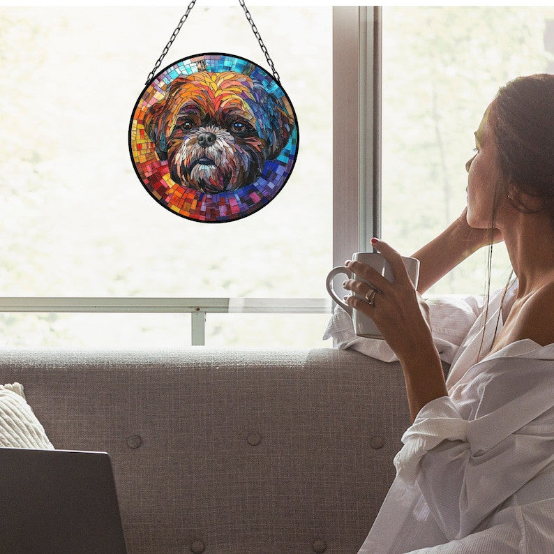 Shih Tzu Suncatcher for Window Decor Gift for Mothers Day Birthday Gift for Her Mom Mother Grandmother Daughter Son