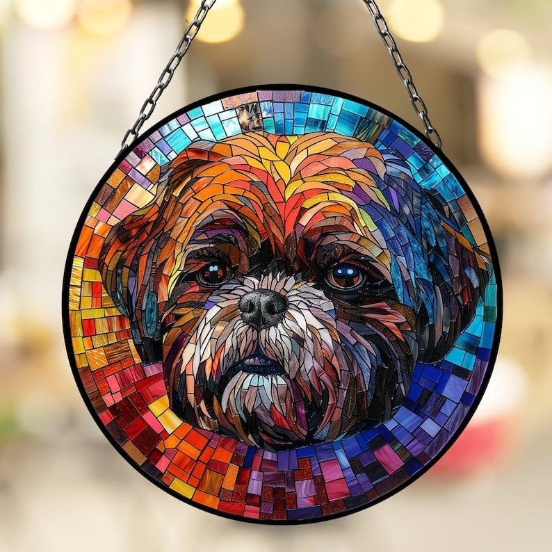 Shih Tzu Suncatcher for Window Decor Gift for Mothers Day Birthday Gift for Her Mom Mother Grandmother Daughter Son
