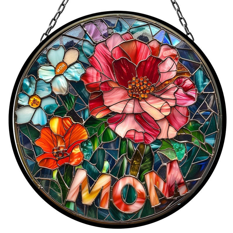 Mom Flowers Suncatcher for Window Decor Gift for Mothers Day Birthday Gift for Her Mom Mother Grandmother Daughter Friend Gift for Me