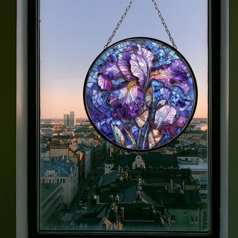 Purple Iris Suncatcher Window Decor Artful Gift for Mothers Day Birthday Gift for Her Mom Daughter Son Christmas