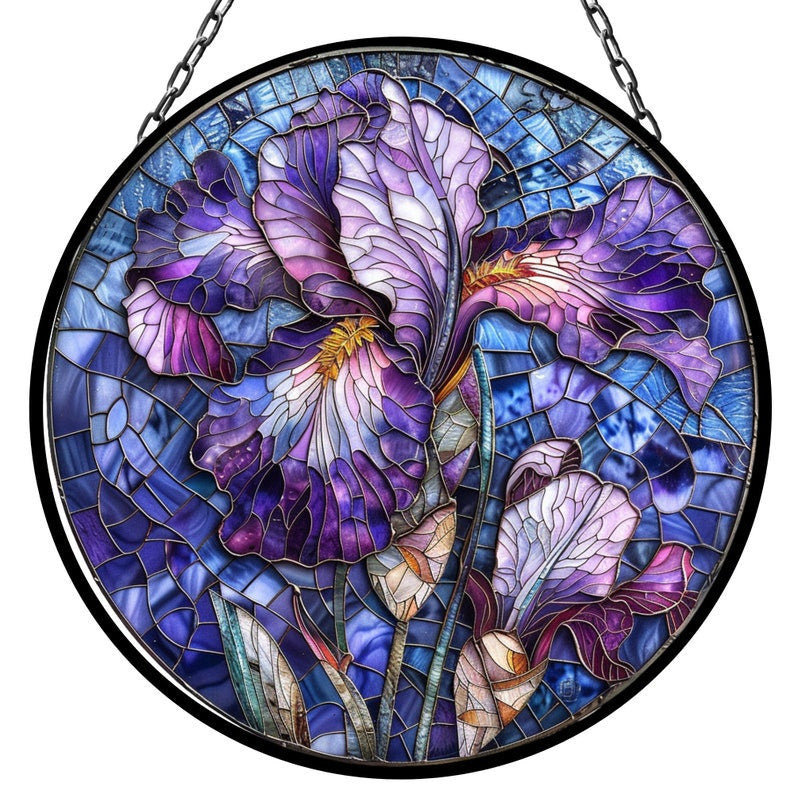 Purple Iris Suncatcher Window Decor Artful Gift for Mothers Day Birthday Gift for Her Mom Daughter Son Christmas