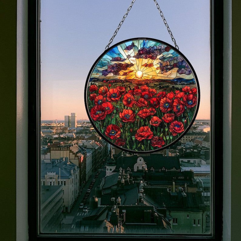 Field of Poppies Suncatcher Window Decor Artful Gift for Mothers Day Birthday Gift for Her Mom Daughter Son Christmas