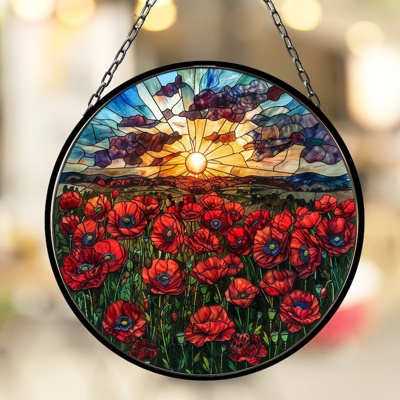Field of Poppies Suncatcher Window Decor Artful Gift for Mothers Day Birthday Gift for Her Mom Daughter Son Christmas