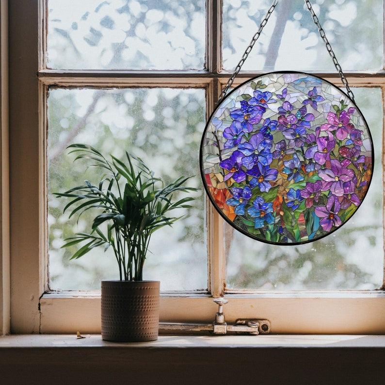 Larkspur July Vibrant Birth Month Suncatcher for Mothers Day Birthday Gift for Her Mom Wife Mother Grandmother