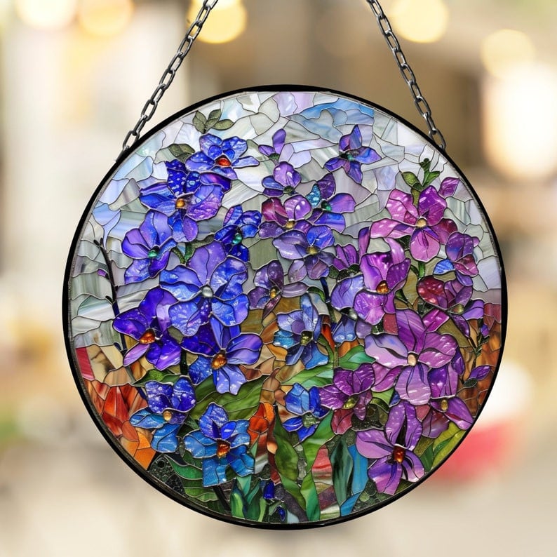 Larkspur July Vibrant Birth Month Suncatcher for Mothers Day Birthday Gift for Her Mom Wife Mother Grandmother