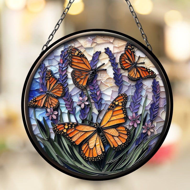 Monarch Butterflies Lavender Suncatcher for Window Decor Gift for Mothers Day Birthday Gift for Her Mom Mother Grandmother Daughter Son