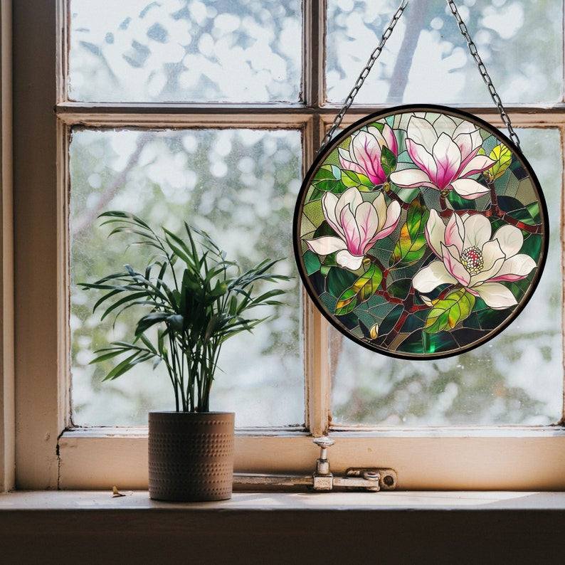 Magnolia Suncatcher for Window Decor Gift for Mothers Day Birthday Gift for Her Mom Mother Grandmother Daughter Son