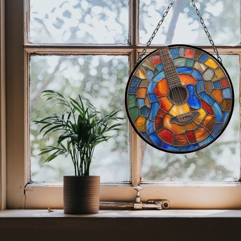 Guitar Suncatcher for Window Decor Gift for Mothers Day Birthday Gift for Her Mom Mother Grandmother Daughter Son