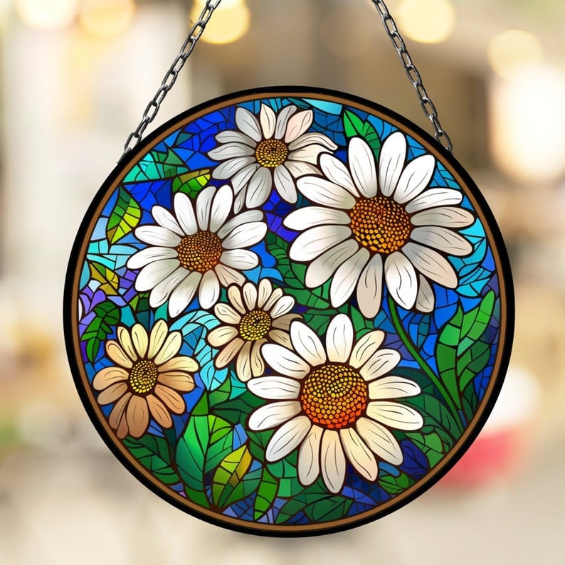 Daisy April Artful Birth Month Suncatcher for Mothers Day Birthday Gift for Her Mom Wife Mother Grandmother