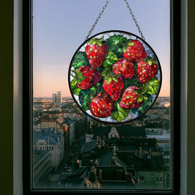 Strawberries Suncatcher for Window Decor Gift for Mothers Day Birthday Gift for Her Mom Mother Grandmother Daughter Son