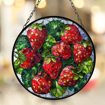 Strawberries Suncatcher for Window Decor Gift for Mothers Day Birthday Gift for Her Mom Mother Grandmother Daughter Son