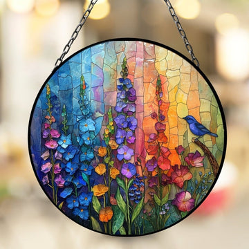 Larkspur and Bluebird Suncatcher Window Decor Artful Gift for Mothers Day Birthday Gift for Her Mom Daughter Son Christmas