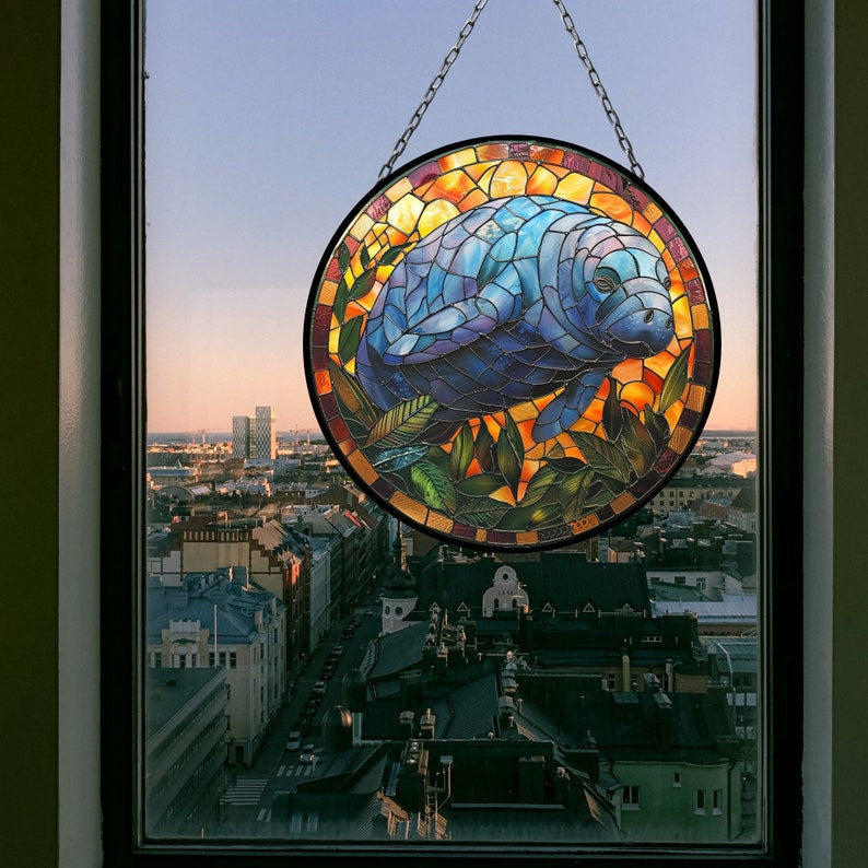 Manatee Suncatcher for Window Decor Gift for Mothers Day Birthday Gift for Her Mom Mother Grandmother Daughter Son