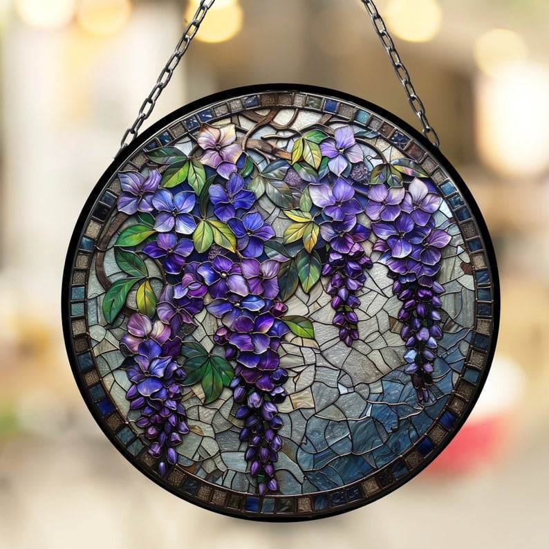 WIsteria Suncatcher for Window Decor Gift for Mothers Day Birthday Gift for Her Mom Mother Grandmother Daughter Son