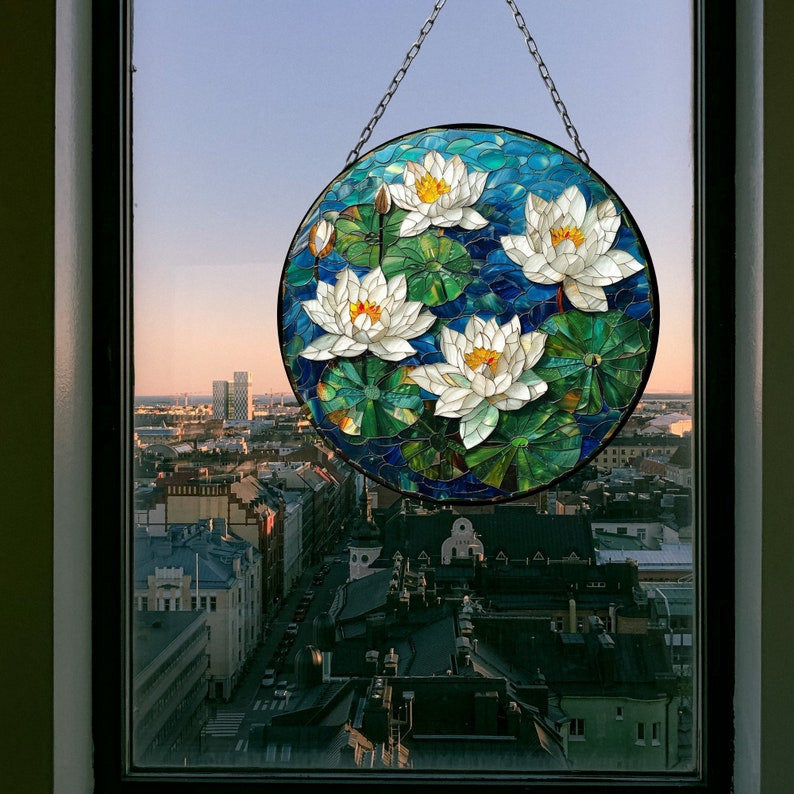 Water Lillies Suncatcher for Window Decor Gift for Mothers Day Birthday Gift for Her Mom Mother Grandmother Daughter Son