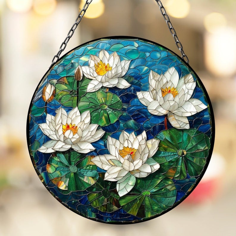 Water Lillies Suncatcher for Window Decor Gift for Mothers Day Birthday Gift for Her Mom Mother Grandmother Daughter Son