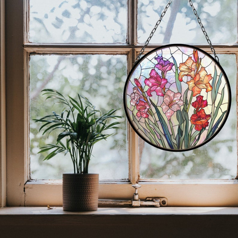 Gladiolus August Vibrant Birth Month Suncatcher for Mothers Day Birthday Gift for Her Mom Wife Mother Grandmother