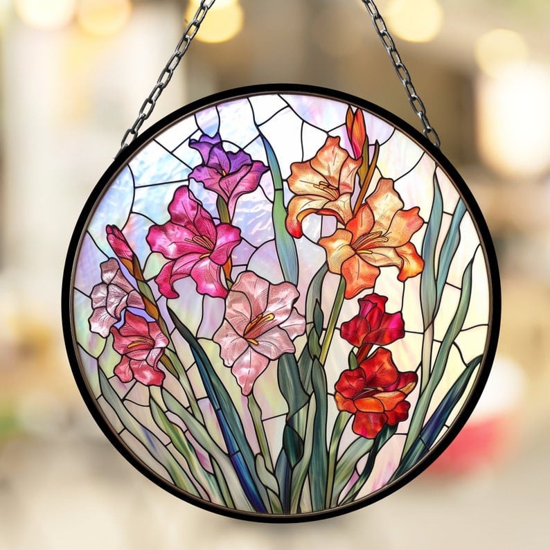 Gladiolus August Vibrant Birth Month Suncatcher for Mothers Day Birthday Gift for Her Mom Wife Mother Grandmother